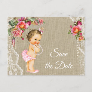 Jute kant baby shower save the date ansichtkaarten aankondigingskaart