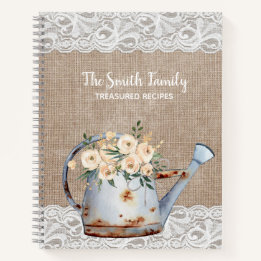 Jute Kant Landelijk Oude Theepot Witte Bloemen Notitieboek