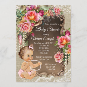 Jute Kant Parel Landelijke Baby Shower Uitnodiging
