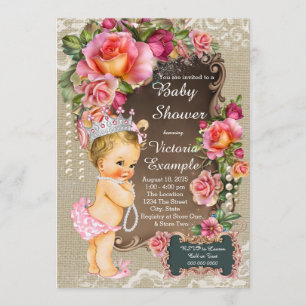 Jute Kant Parel Princess Baby Shower Rustieke Chic Kaart