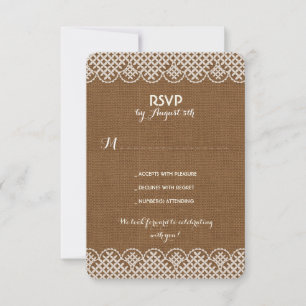 Jute Kant Rustieke Huwelijks RSVP-kaarten Kaart