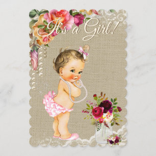 Jute Kant Werk Glas Baby Shower Uitnodigingen
