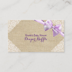 Jute & Kanten Paarse Strik Baby Shower Luier Raffl Informatiekaartje