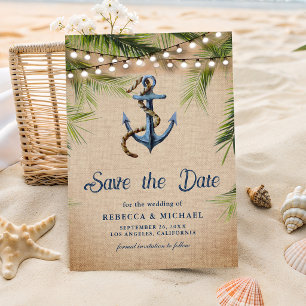 Jute Tropische Palmbladeren Anker Trouwfoto Save The Date