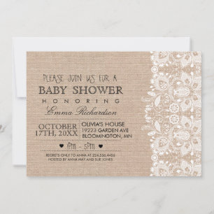 Jute & Vintage Kant Baby Shower uitnodiging