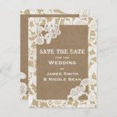 Jute & Witte Bloemslinger Rustieke Save The Date Aankondigingskaart (Voorkant / Achterkant)