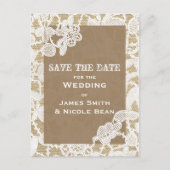 Jute & Witte Bloemslinger Rustieke Save The Date Aankondigingskaart (Voorkant)