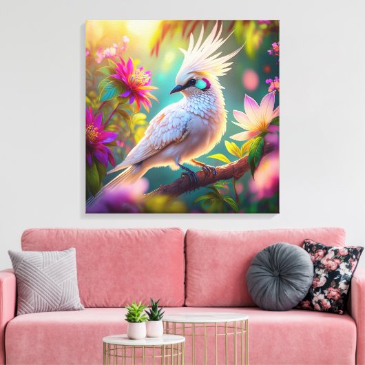 Juveniele Crested Blush Feather Dove Fantasy Bird Canvas Afdruk (Insitu (Woonkamer))