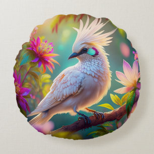 Juveniele Crested Blush Feather Dove Fantasy Bird Rond Kussen