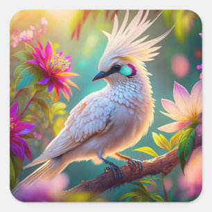 Juveniele Crested Blush Feather Dove Fantasy Bird Vierkante Sticker