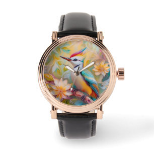 Juveniele regenboog specht fantasie vogel horloge