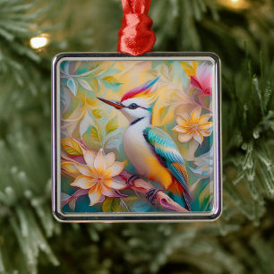 Juveniele regenboog specht fantasie vogel metalen ornament