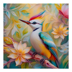 Juveniele regenboog specht fantasie vogel perfect poster