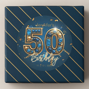 Juweel Saffierblauw en Goud 50ste Verjaardag  Ronde Sticker