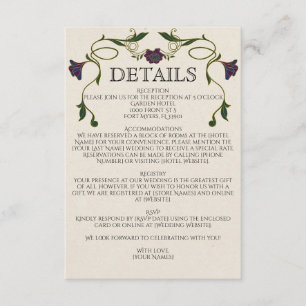Juweeltoon Art Nouveau Vintage Bruiloft met bloeme Informatiekaartje