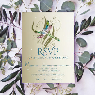 Juwelde Dragonfly Wedding RSVP Kaart