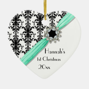  juwelen Buckle Black White Damask Ribbon Keramisch Ornament