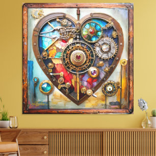 Juwelen En Gebrandschilderd Hart Steampunk Serie Canvas Afdruk