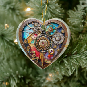 Juwelen En Gebrandschilderd Hart Steampunk Serie Keramisch Ornament