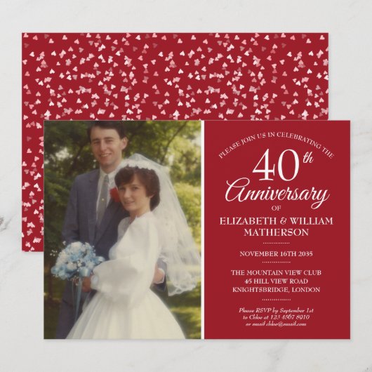 Juwelen Huwelijksfoto 40ste Trouwdag Robijnen Hart Kaart (Voorkant / Achterkant)