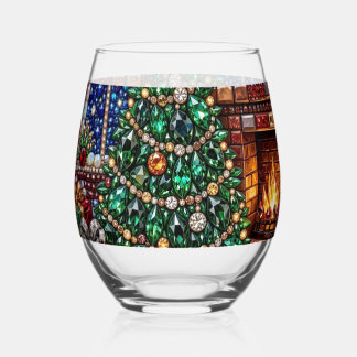 Juwelen Kerstboom Haard Edelsteen Scene Wijnglas Zonder Voet