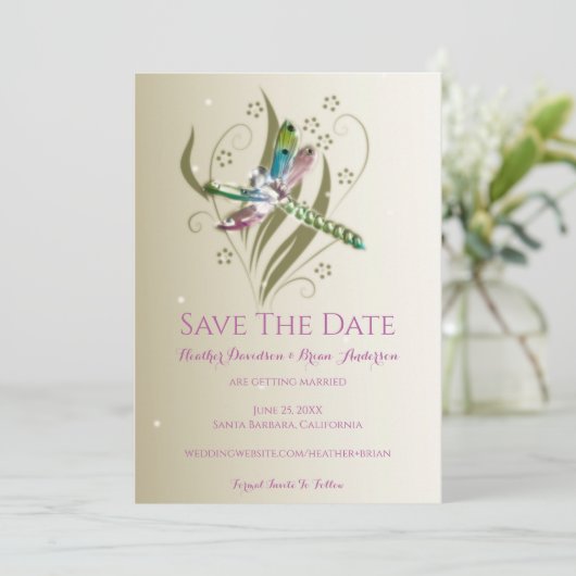 Juwelen Libel Save-the-date Aankondiging (Staand voorkant)