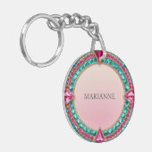 Juwelen Roze en Turkoois Sleutelhanger (Voorkant Links)