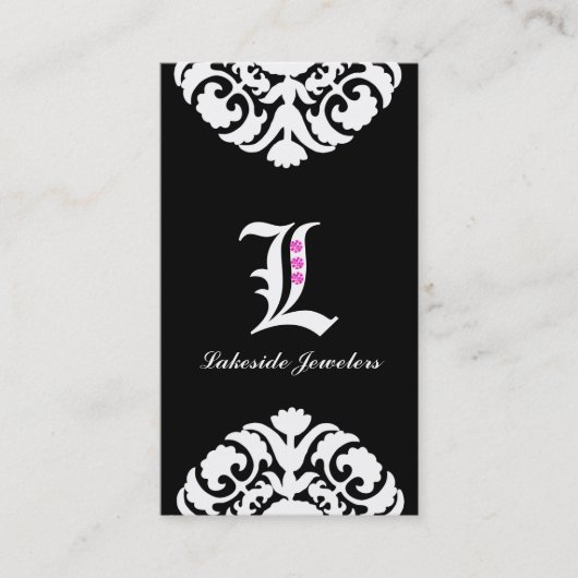 Juwelen Visitekaartjes Damask Monogram Black 2 (Voorkant)