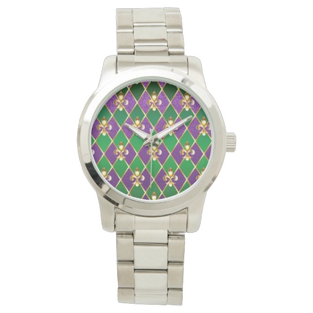 Juwelry Background Mardi Gras Horloge (Voorkant)