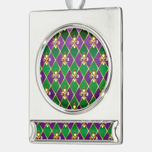 Juwelry Background Mardi Gras Verzilverd Banner Ornament (Links)