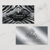 Juwelry Zebra Fleur de lis Sparkle Black Silver Visitekaartje (Voorkant / Achterkant)