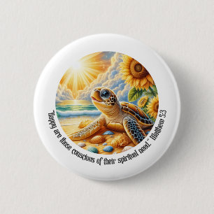 JW 2026 Jaartekst Gelukkige Schildpad Mattheüs 5:3 Ronde Button 5,7 Cm