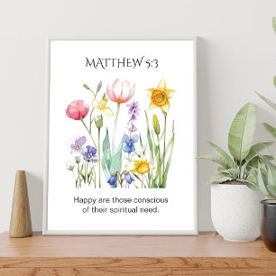 JW 2026 Jaartekst met waterverf bloemen Poster