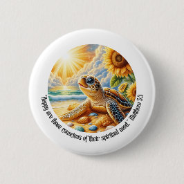 JW 2026 Year Text Happy Turtle Matthew 5:3 Ronde Button 5,7 Cm