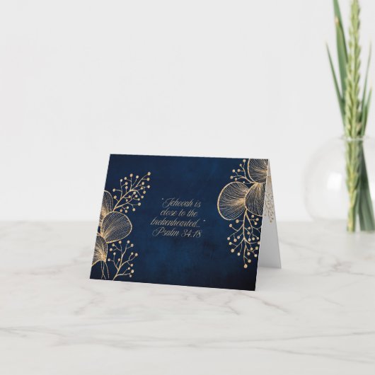 JW Sympathy Card Blauw & Goud Bloemen Bedankkaart (Voorkant)