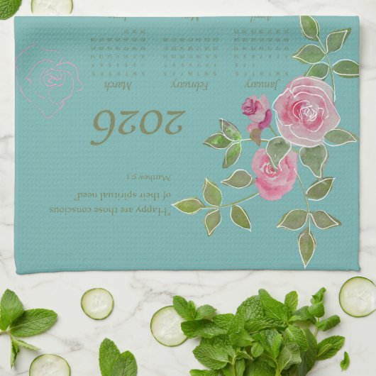 JW year text customize with calendar  Theedoek (Gevouwen)