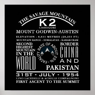 K2, informatie over de opruiing van de bergen poster