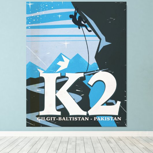 K2-reisposter voor bergbeklimmen canvas afdruk (Insitu (Houten vloer))