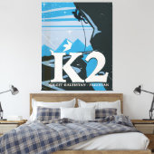 K2-reisposter voor bergbeklimmen canvas afdruk (Insitu (Slaapkamer))