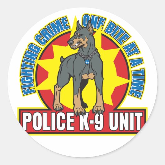 K9 Doberman Bite Ronde Sticker (Voorkant)