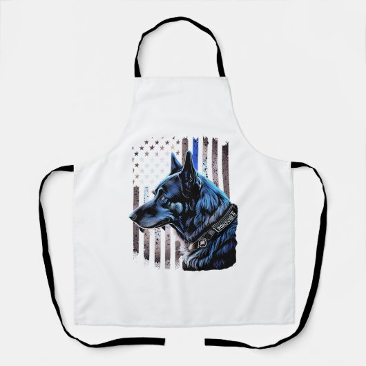 K9 Duitse politie van Shepherd doet dug in blauwe Schort (Voorkant)