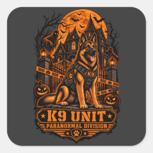 K9-eenheid Paranormale Divisie Duitse Herder Hallo Vierkante Sticker