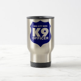 K9 officier reisagent in blauw, VOEG HIER STAD TOE Reisbeker