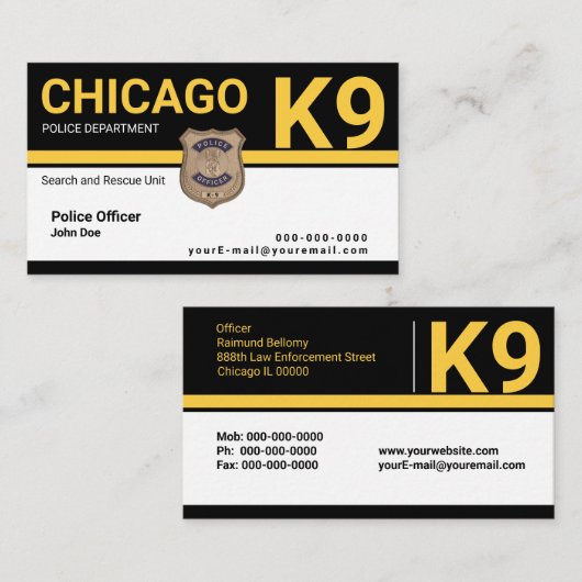 K9 officier visitekaartje (Voorkant / Achterkant)