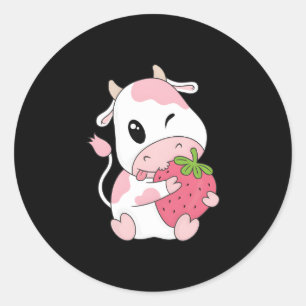 K Aardbei Koe Print Kawaii Dier Ronde Sticker