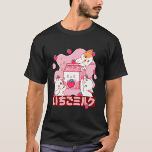 K Aardbei Melk Japans Kawaii Kat T-shirt