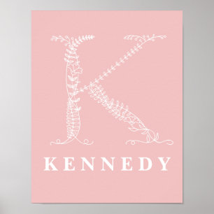 K Botanische Floral Monogram Aangepast Poster voor
