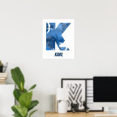 "K" Dinosaur Waterverf Blue Child Name Poster (Thuiskantoor)
