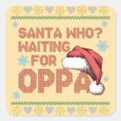 K-drama lelijke kersttrui wacht op Oppa Vierkante Sticker (Voorkant)