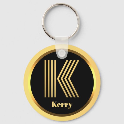 K Gold Monogrammed Letter Personal Sleutelhanger (Voorkant)